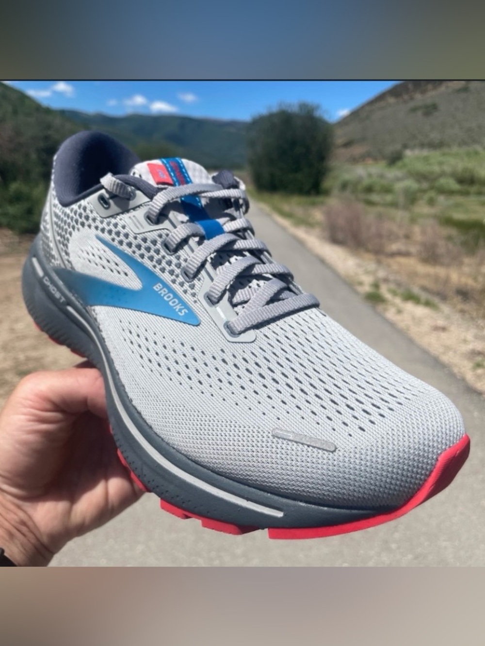 Brooks Men's Ghost 14 Light Gray and Blue Mesh Running Shoes 7.5M